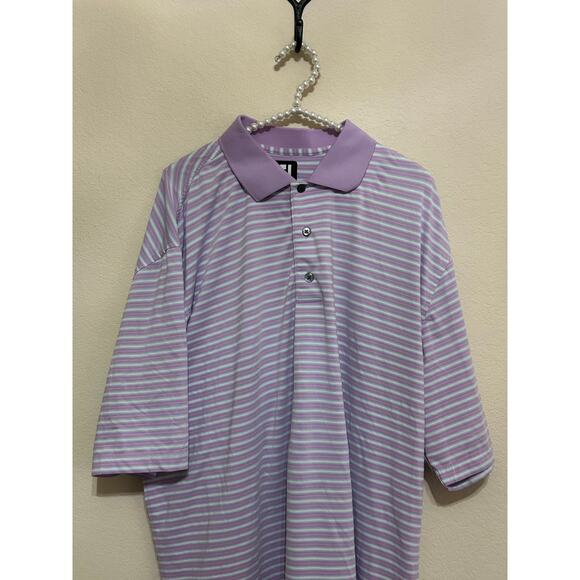 FootJoy Mens Size XL Golf Dri-Fit Polo Purple Blue Striped Short Sleeve Shirt - Picture 2 of 10